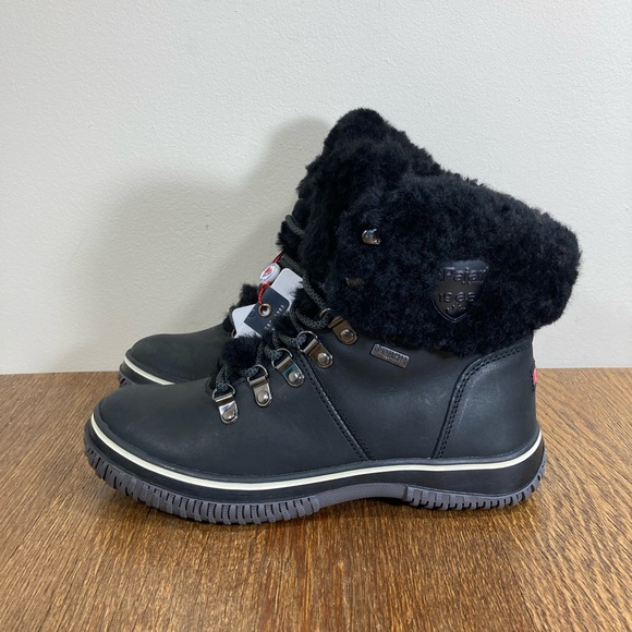 Pajar Galat Waterproof Shearling Collar Black Leather Boot Women’s Size 6/6.5 - Picture 2 of 13